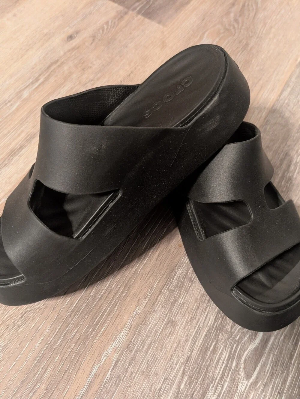 CROCS Women's Black Double-Strap Slide Sandals